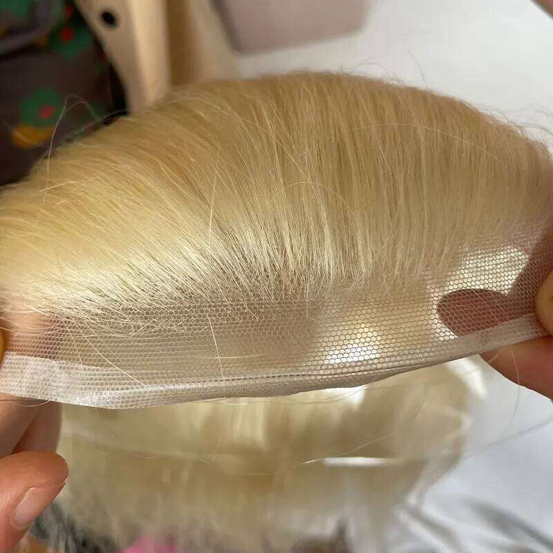 12inch Long Human Blonde 613# Men's 8x10inch Mono Base Mens System Front Men Toupee Natural Hairline Hair Piece