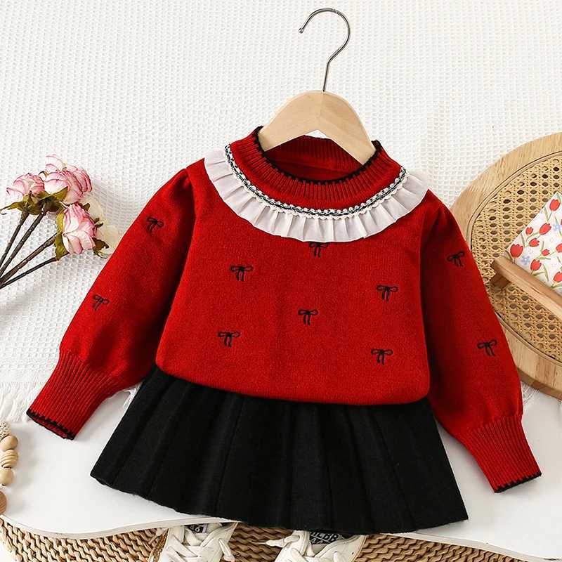 2025 New Autumn 26Yrs Baby Girls Clothing Set Long Sleeved Knitted Pullover SweaterShort Skirt Kids Knitted Clothing Suit L250926ZCKA