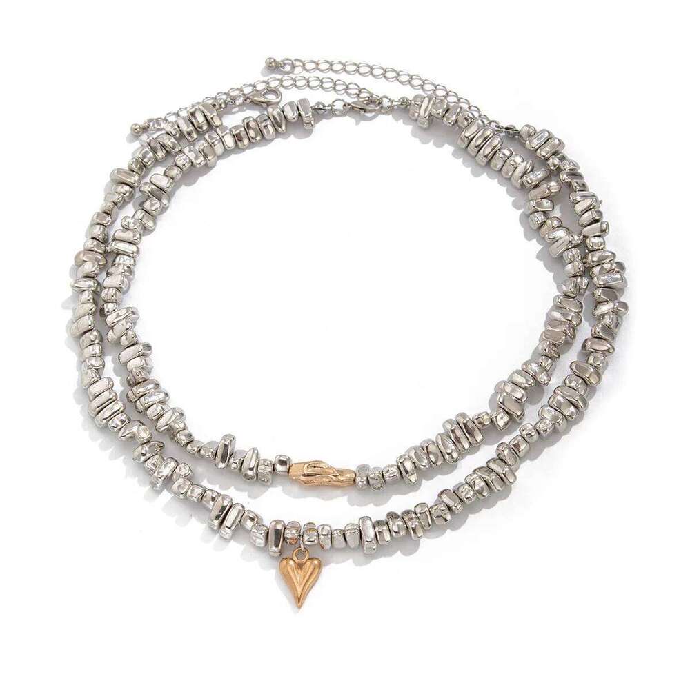 Retro Simple Heart shaped Pendant Necklace 2025 Multi layer Sweet Creative Irregular String Style Girl Fashion Birthday Jewelry