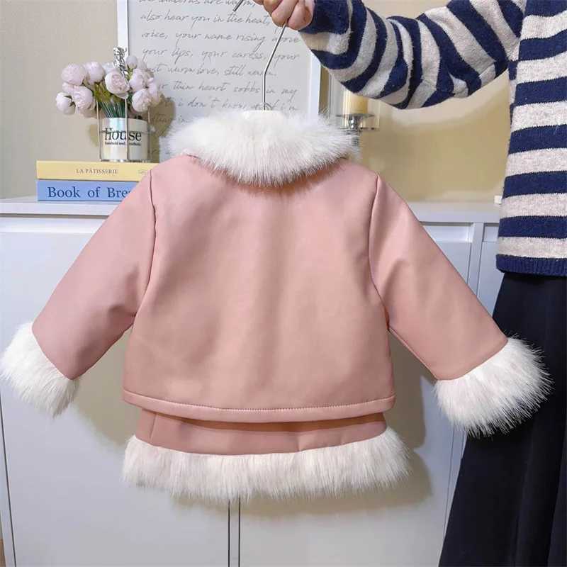 Girl Two Piece Set Autumn Winter 2024 New Leather Clothing Cotton Clip Spliced Loose Coat Skirt Casual Simple Fashion Sweet Cute L250926199G