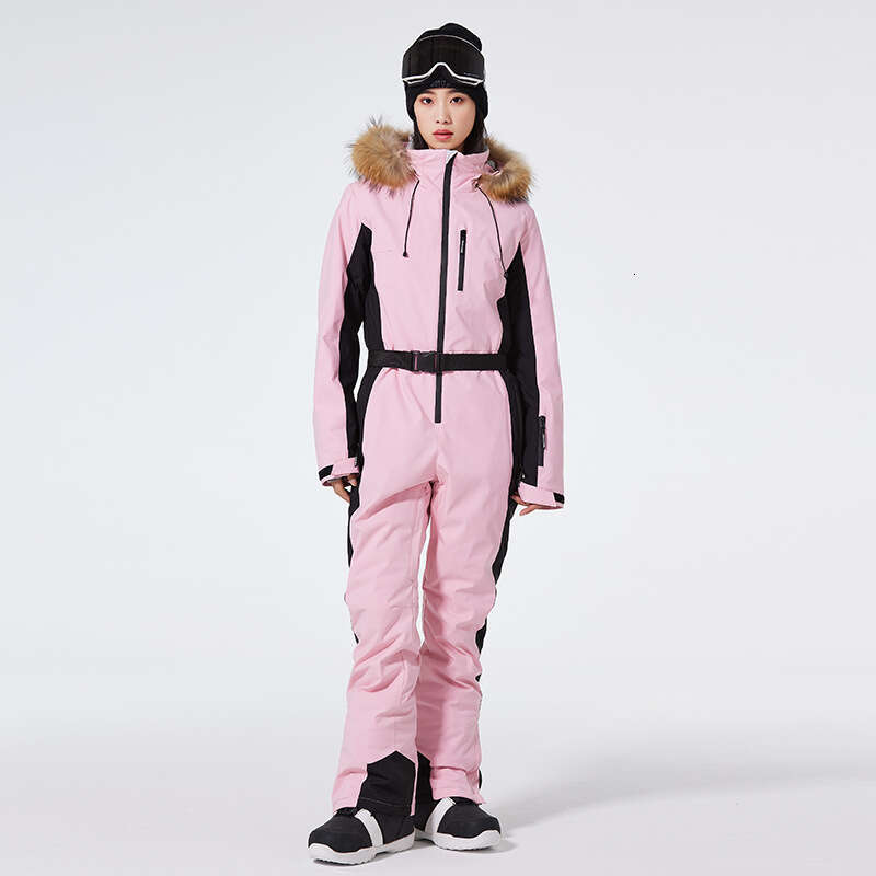Women's Slim Fit Winter Outdoor Windproof Waterproof Warm Jacket Double Board Ski Suit One-Piece