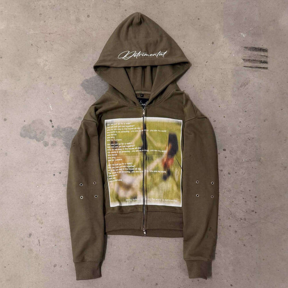 New High Street Trend Unisex Abstract Print Loose Casual Versatile Hooded Zipper Sweatshirt