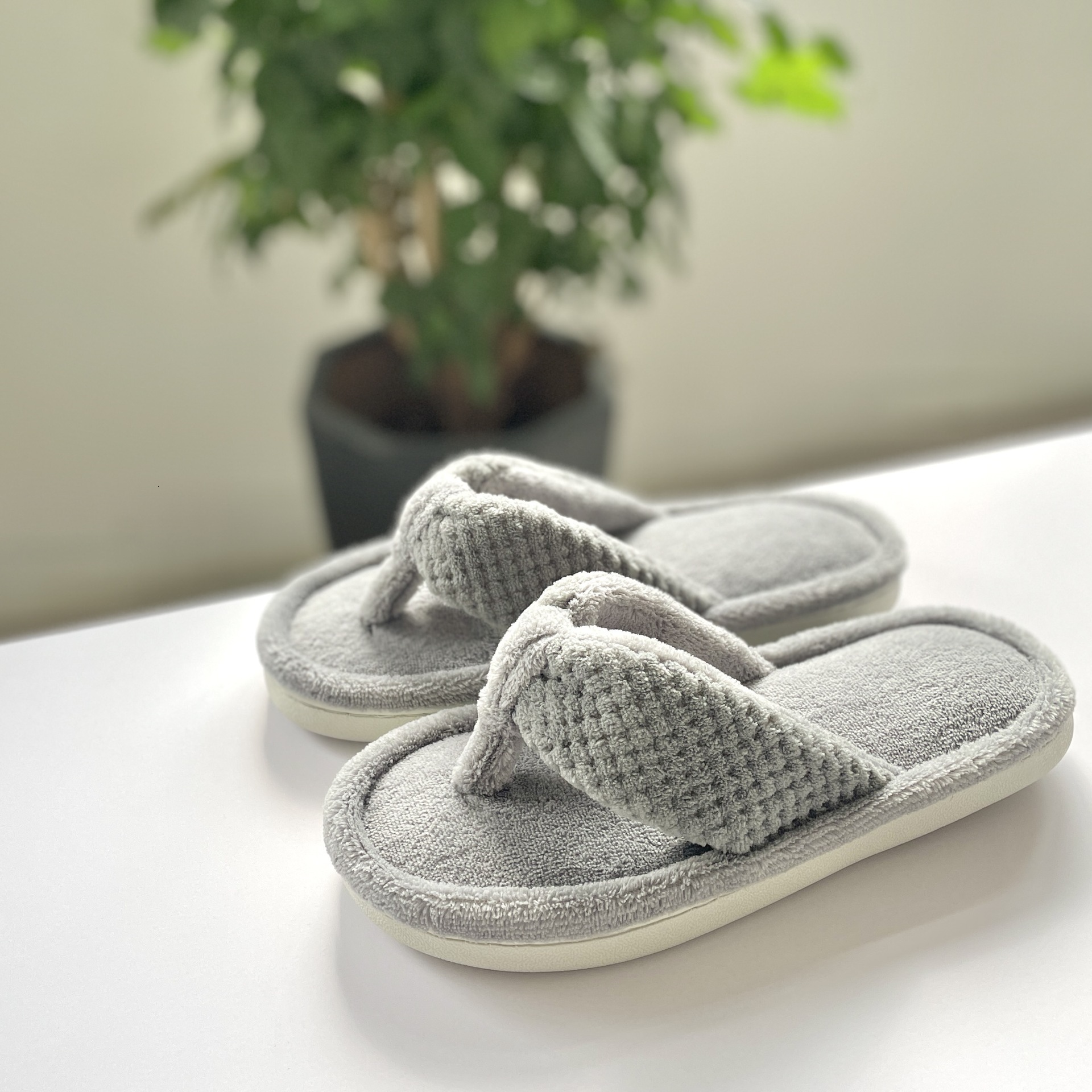 Memory Foam Open Toe Pineapple Grid Flip Flops Indoor Cotton Slippers ddmymarket