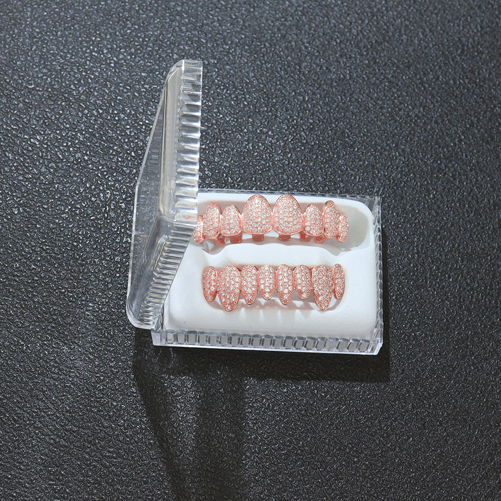 Mens Gold Grillz Teeth Set Fashion Hip Hop Jewelry High Quality Eight 8 Top Tooth & Six 6 Bottom Grills Teeth Grillz Dental Mouth Fang Grills Tooth Ca