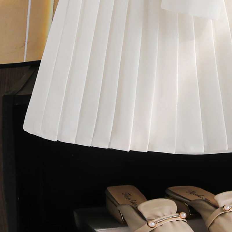 Girls Suit 2PCS Autumn New Solid Color Yellow Striped Turn Down Collar Long Sleeve Top White Pleated Skirt For Girls Daily Set L250926PL2A