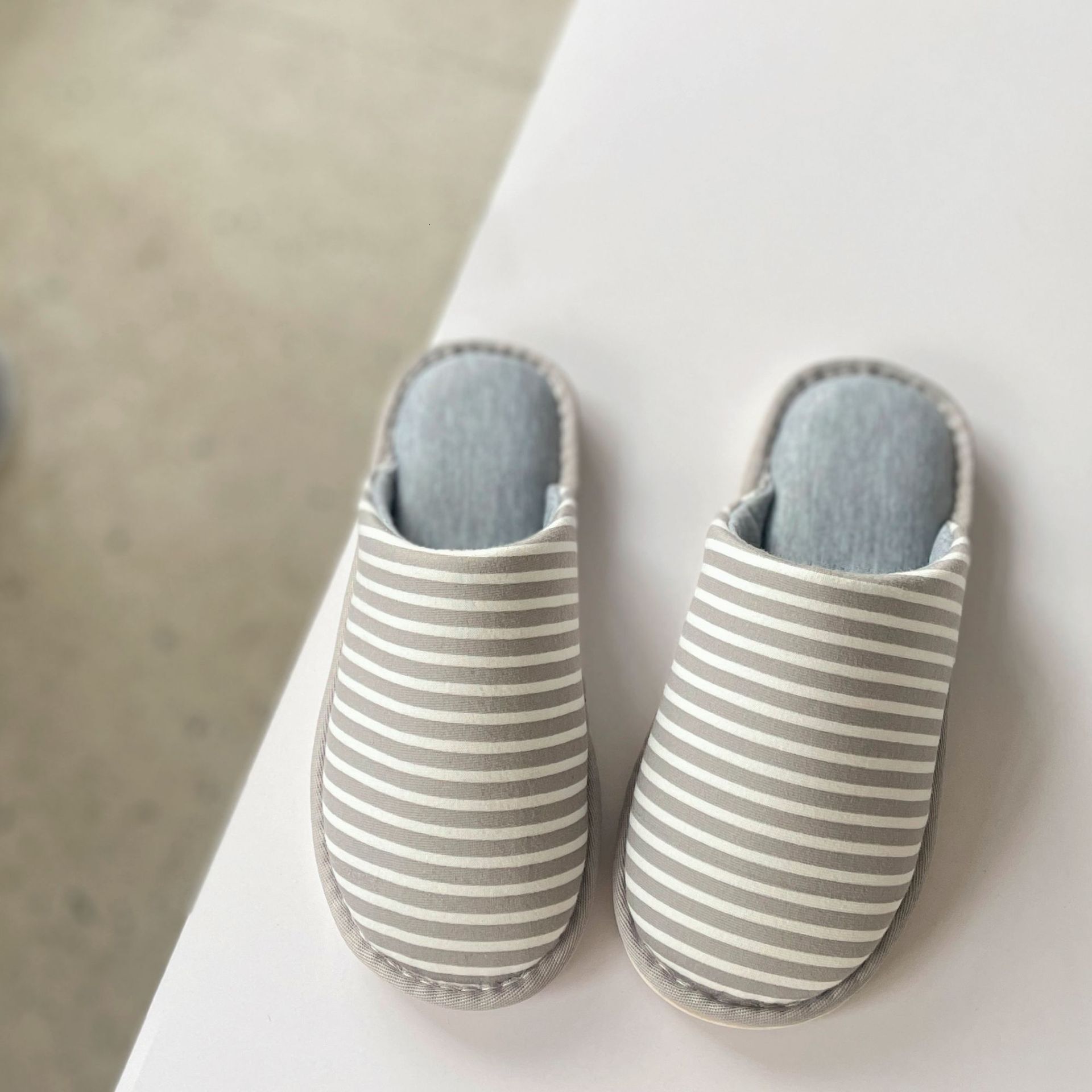 Spring Autumn Winter Home Indoor Household Non-Slip Floor Couple Striped Cotton Slippers for Men and Women ddmymarket