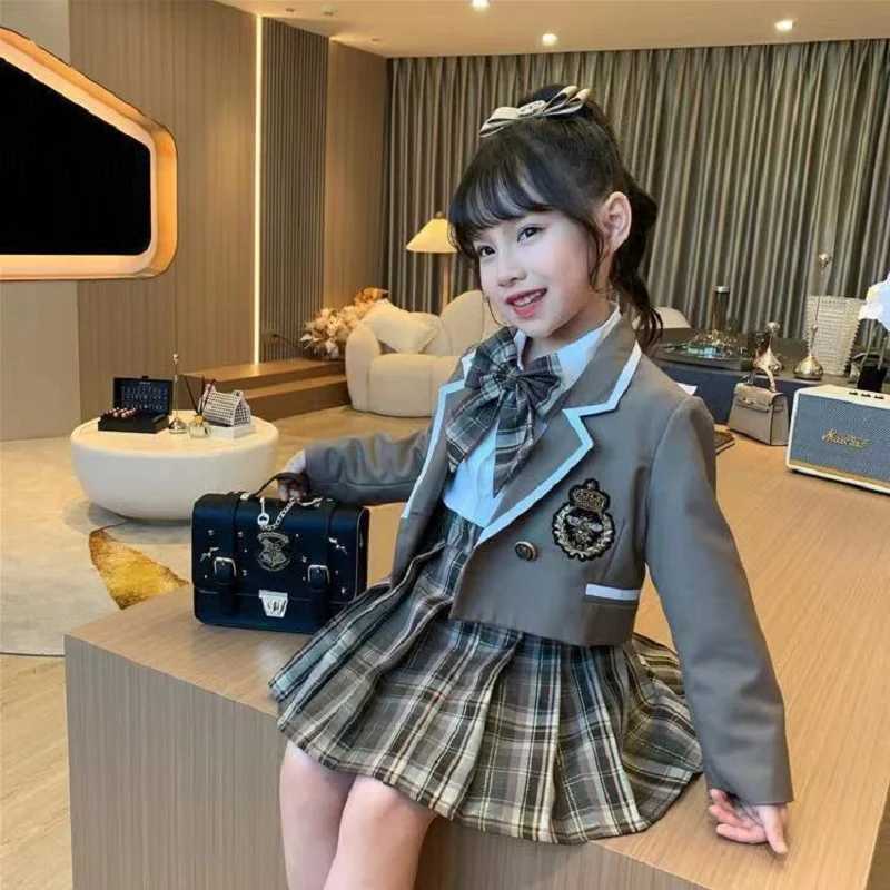 Classic Girl College Style Uniform Set For Spring And Autumn Shirt Jacket And Pleated Skirt 3piece Combo Girl Jk L2509267CJY
