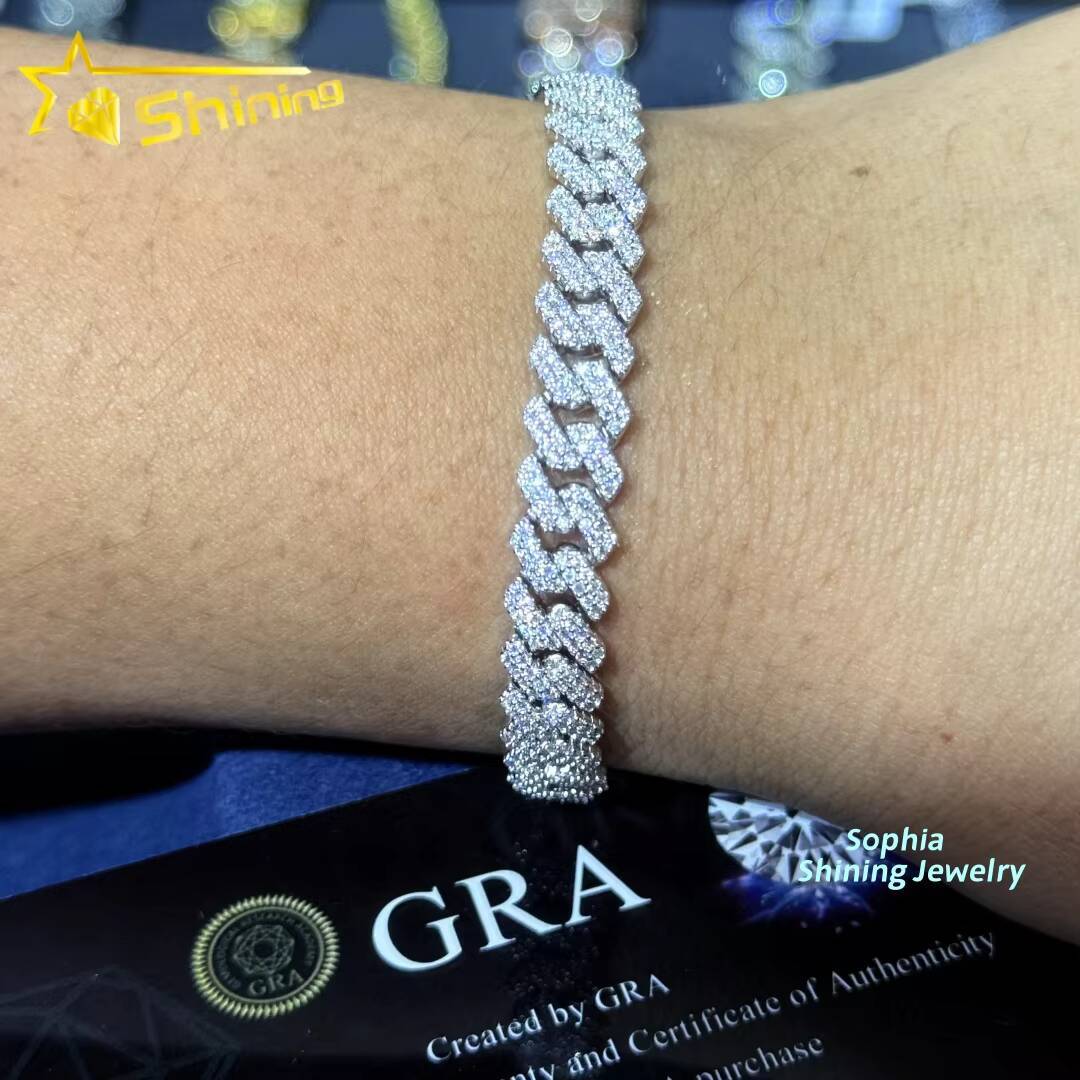 Large Stock 925 Silver 8mm VVS Moissanite Cuban Bracelets Hip Hop Jewelry Men Women Iced Out Moissanite Bracelet