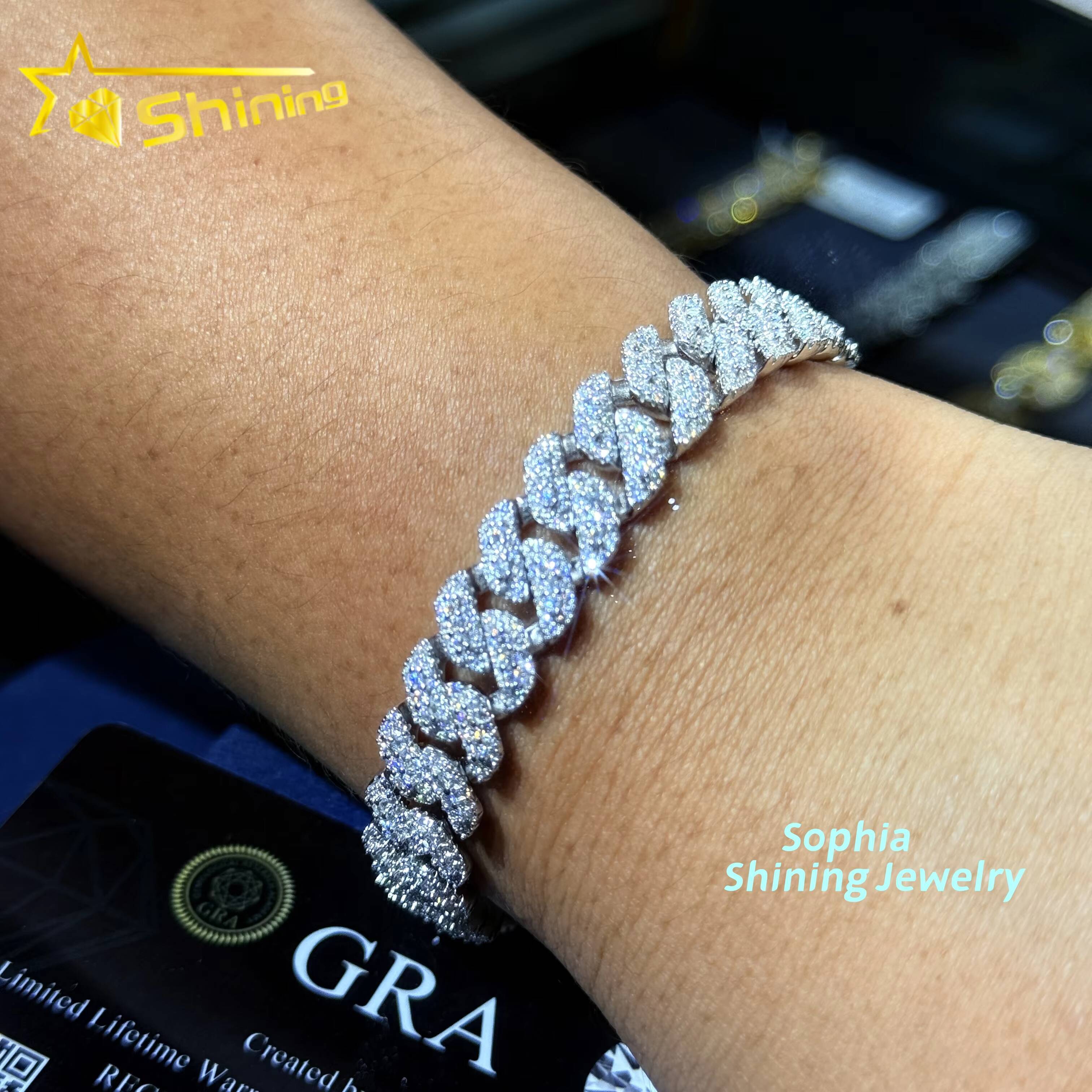 Pass Tester VVS Moissanite Lab Diamond Silver 925 Necklace Chain Hip Hop Iced Out Jewelry 10mm Miami Cuban Link Bracelet