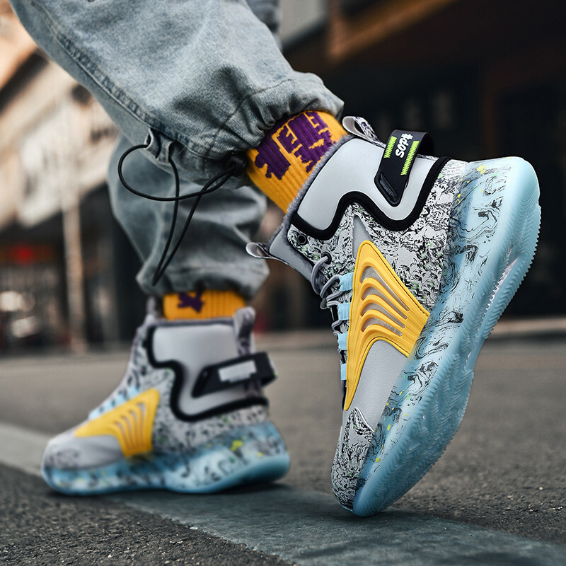 Designer boots Large Size High-top Basketball Couple Running Popcorn Fleece Men's Sports Shoes