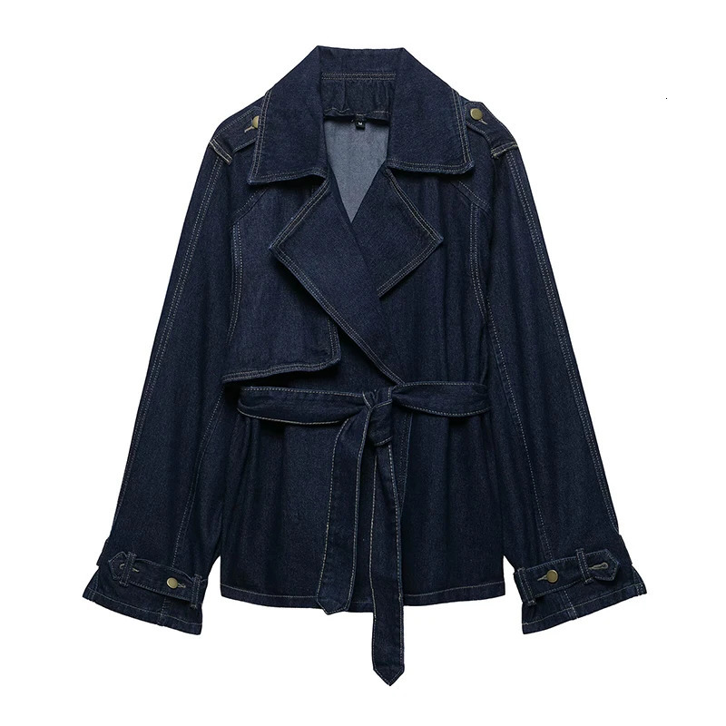 Willshela Women Fashion With Belt Denim Blue Hidden Breasted Jackets Vintage Lapel Neck Long Sleeves Female Chic Lady Outfits 250811m