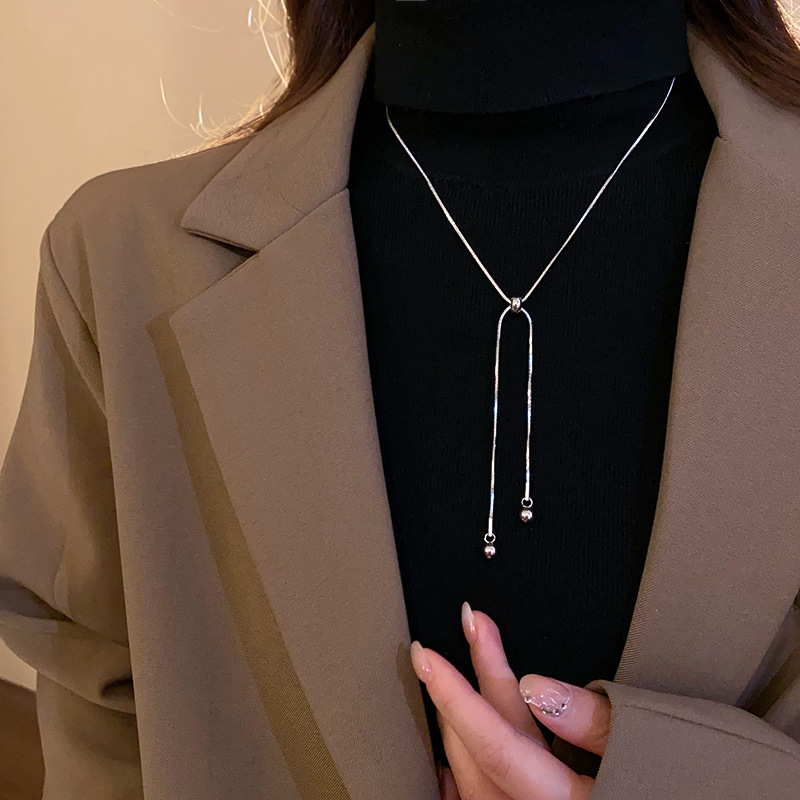 Silver - Toned Adjustable Snake Chain Necklace With Ball Accents Delicate Daily & Versatile Jewelry Gift For Her High - Quality And Stylish Accessory