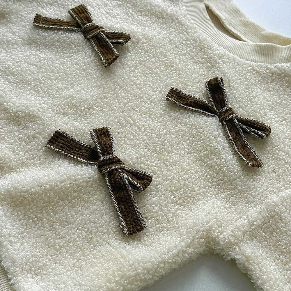 Girls Twopiece Set Spring Autumn Korean Version Plain Childrens Clothing Bow Decoration Long Sleeved TopSolid Color Pants L250926I2X8