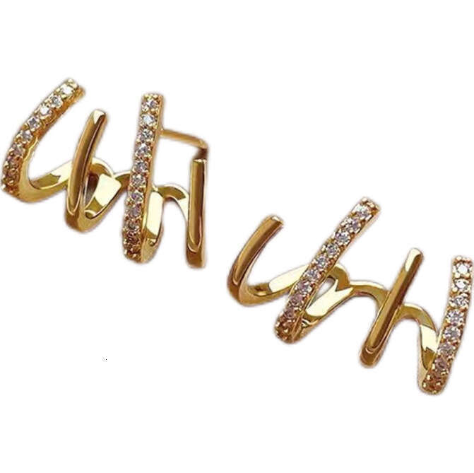 Four-Claw Row Fashion Dia-Studded Curved Stud Earrings for Women Simple Niche Design Sense Minimalist Style Ear Jewelry