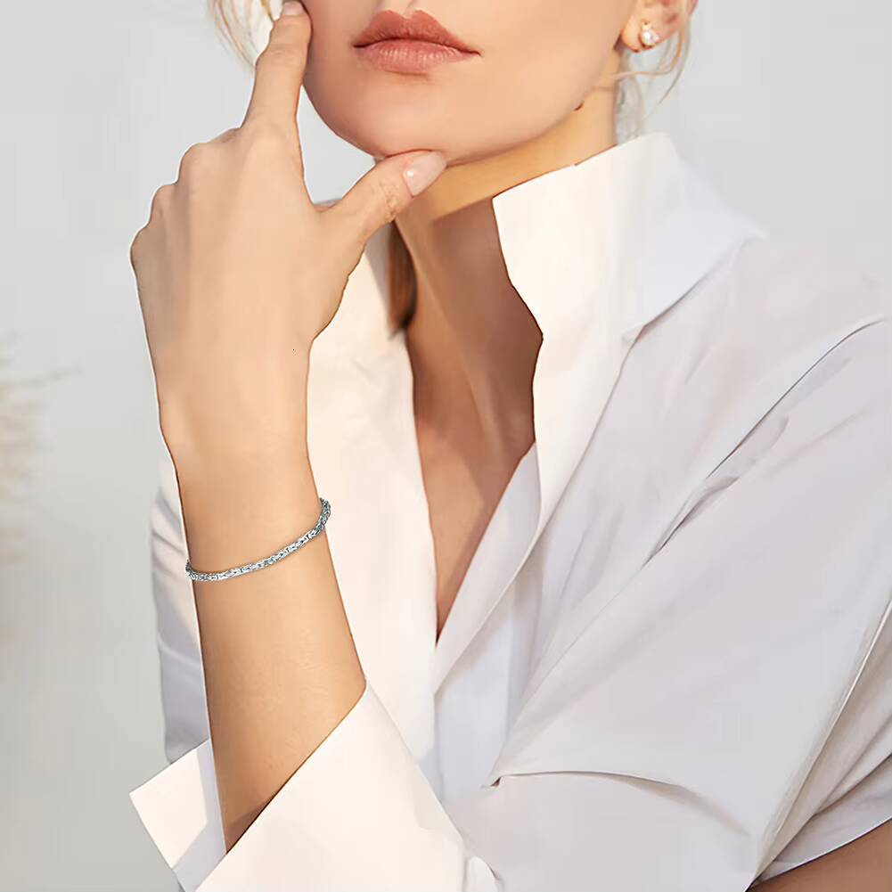 RINNTIN BSB122 Handmade Italian 925 Sterling Silver 18K Gold 25mm Flat Byzantine Link Chain Bracelet for Women Men