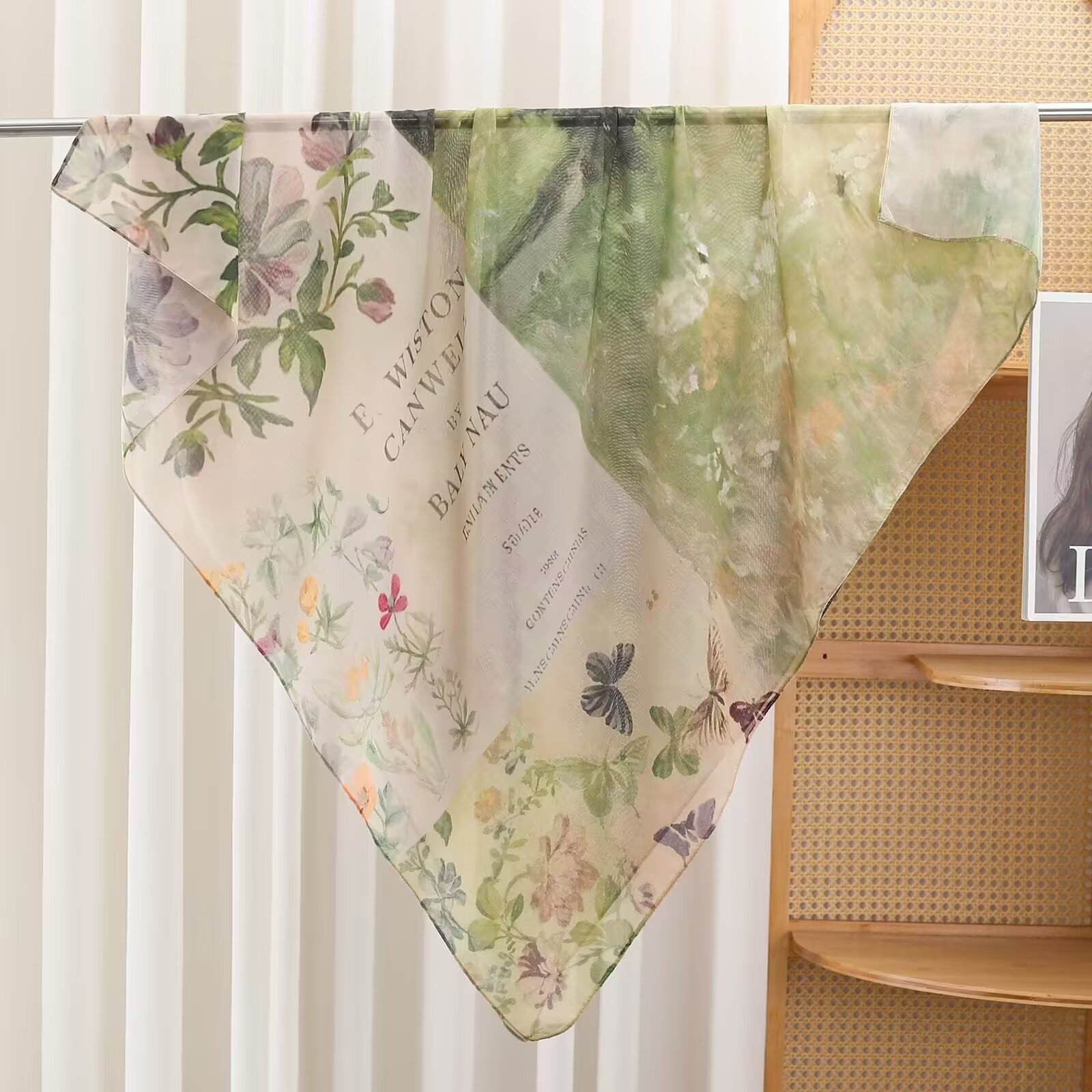 Versatile 110X110Cm Retro Polyester Cotton Square Scarf Warm Wrap For Travel Office Party Daily Commute