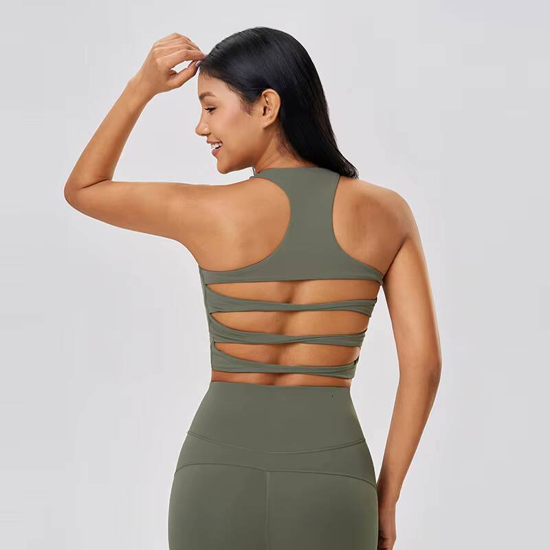 Womens Sexy Cross Racerback Sports Bra Vest With Breathable Fitness Hollow Out Halter Yoga Top Running Yoga Gym Tank Top