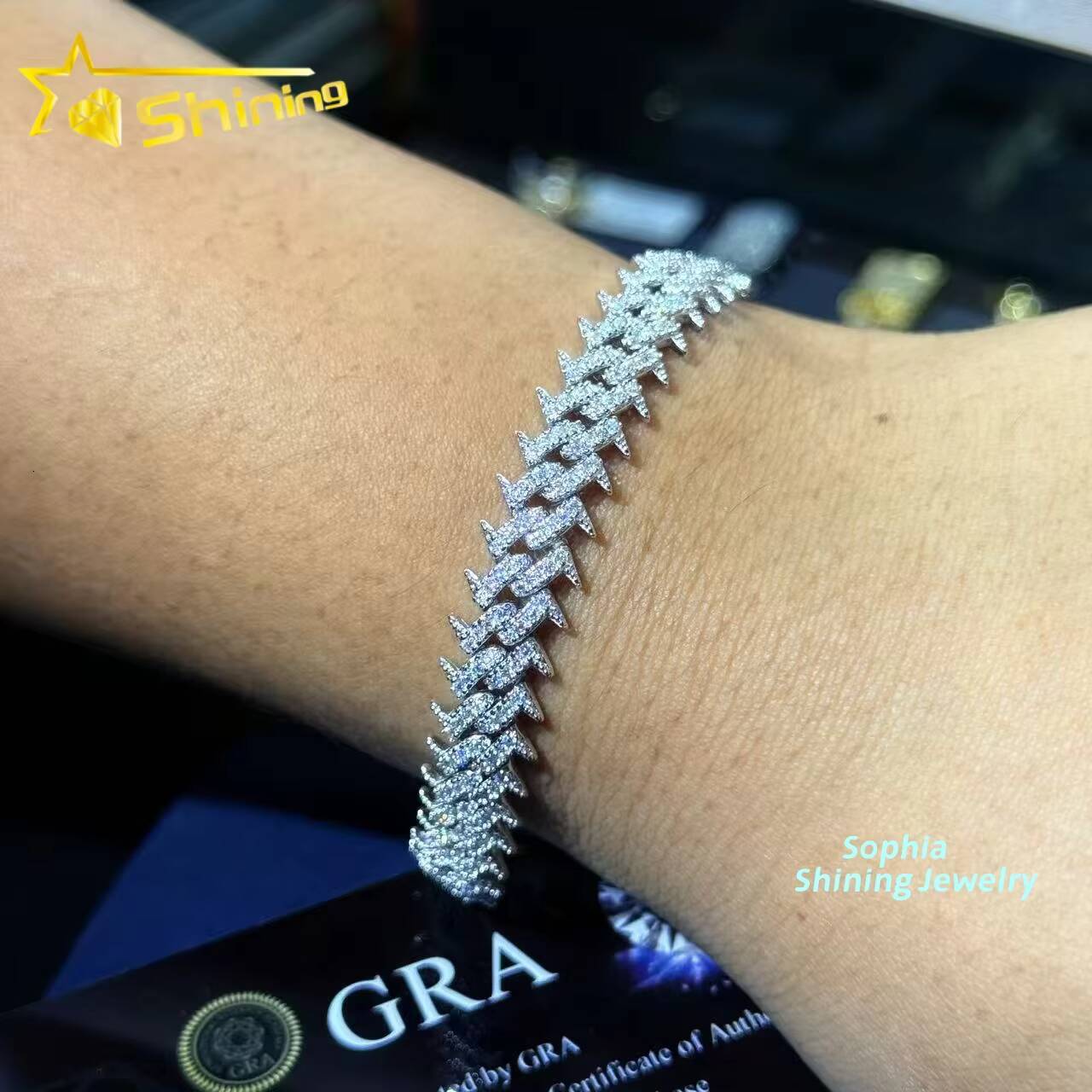 Fine Jewelry 925 Silver 10MM Thorns Spike Vvs Moissanite Cuban Bracelet Custom Men Iced Out Hip Hop Cuban Link Chain Jewelry