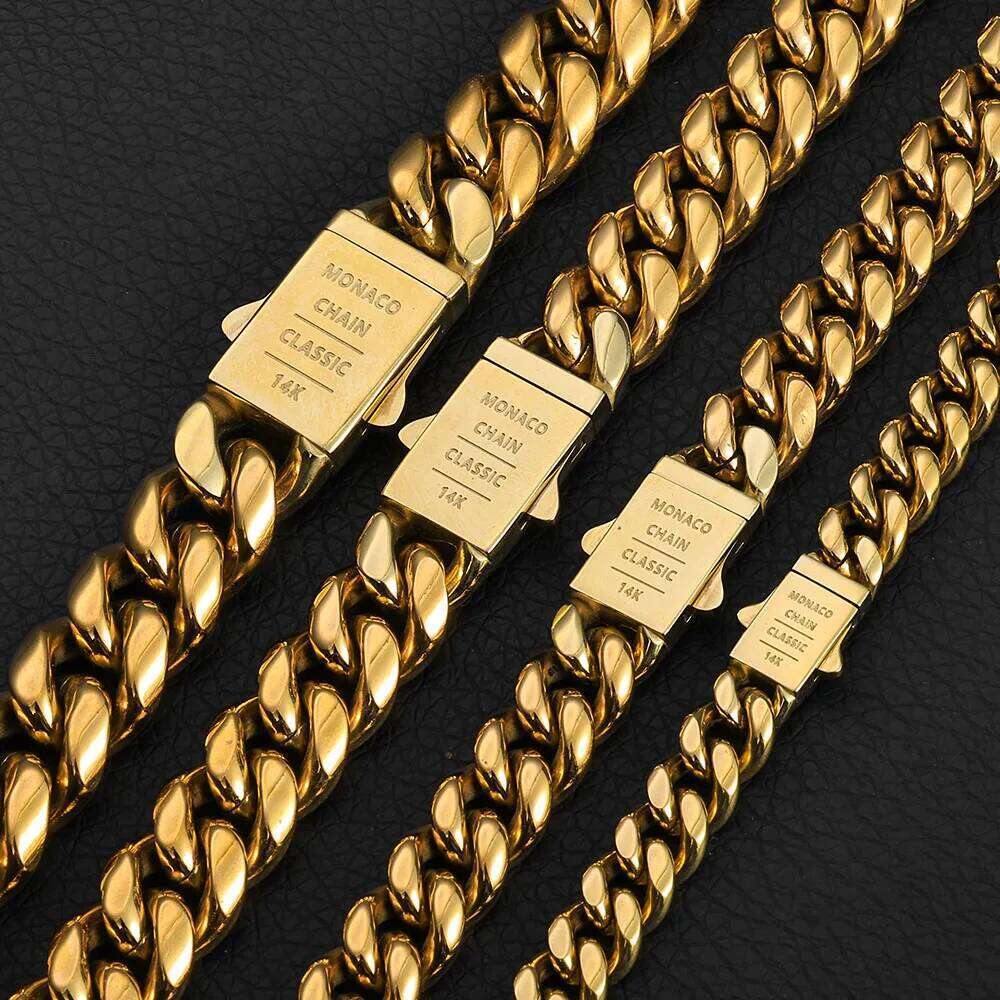 Ladies' Jewelry High Quality Stainless Steel Plated 14k gold Cuban Chain Waterproof Men's Dia Inlaid Necklace