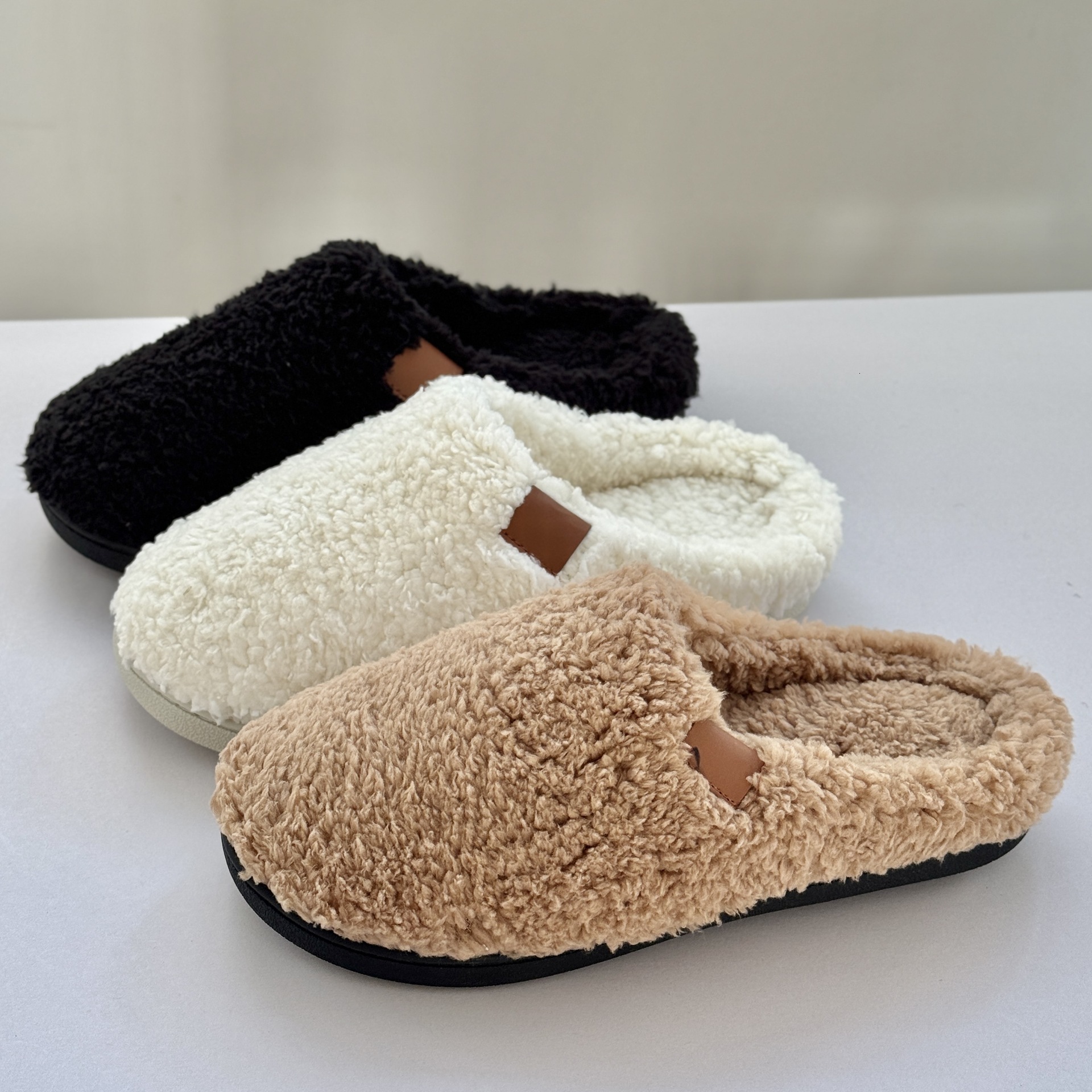 Cotton Velvet Leather Label TPR Soft Bottom plaid Men and Women Same Style Home Slippers ddmymarket
