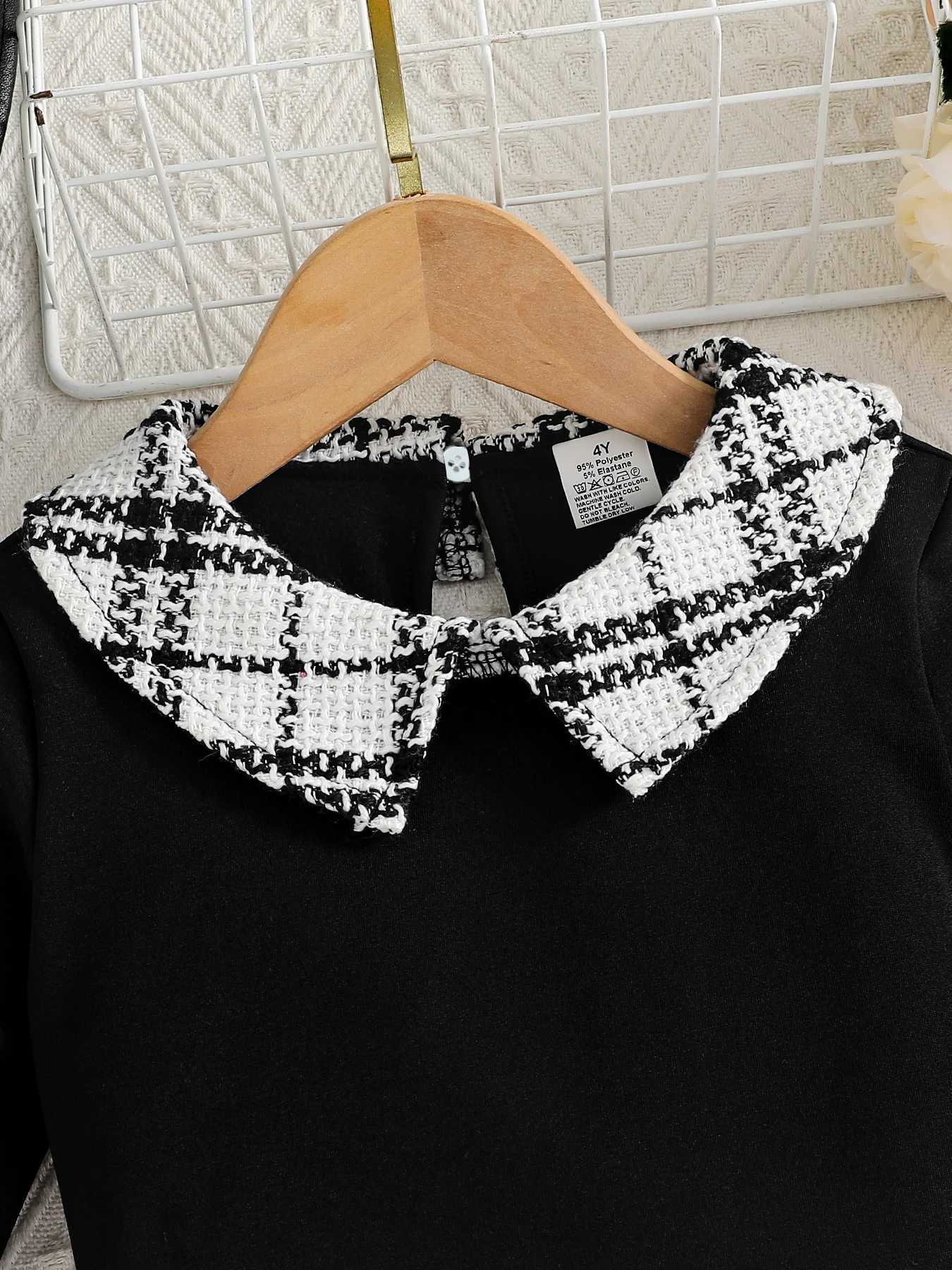 Spring and Autumn Hot Kids Set Girls Fashion Collar Plaid Long Sleeve Top Plaid Bag Hip Skirt 2piece Set L250926A0Q5