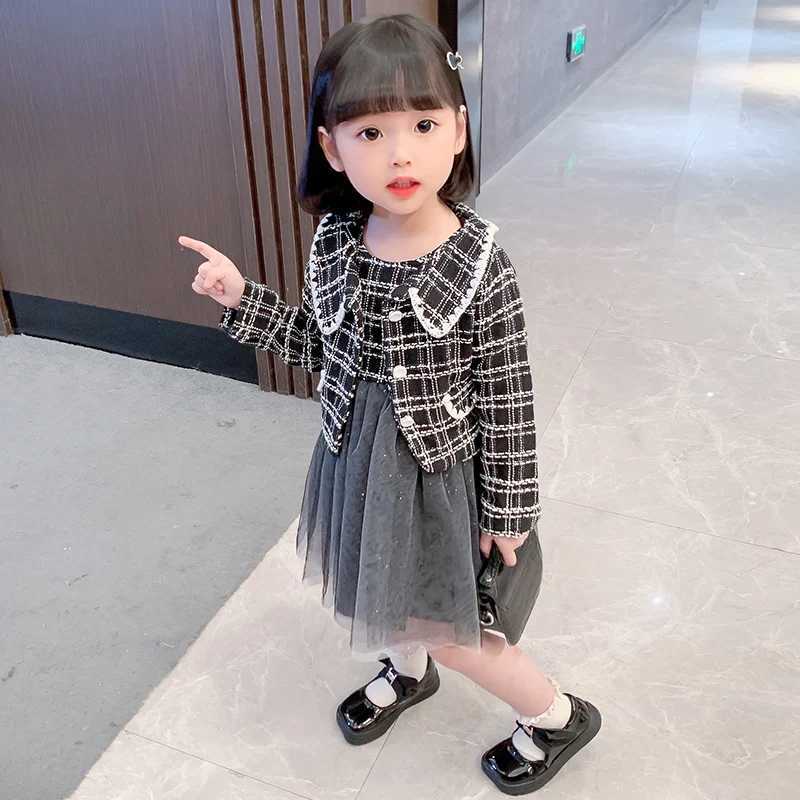 80130cm Girls Dress Set 2025 SpringSummer New Childrens Elegant Style Jacket Princess Layer Dress Two Piece Outfit TR413 L250926PYY9