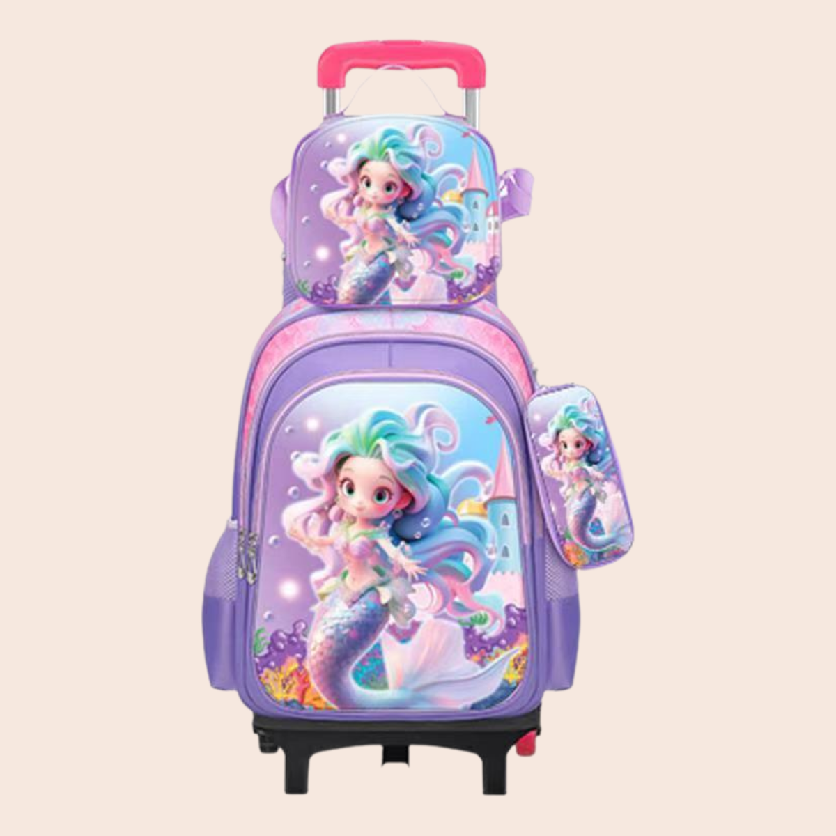 Elementary School Student 3DPu Three-Piece Set Rolling Backpack
