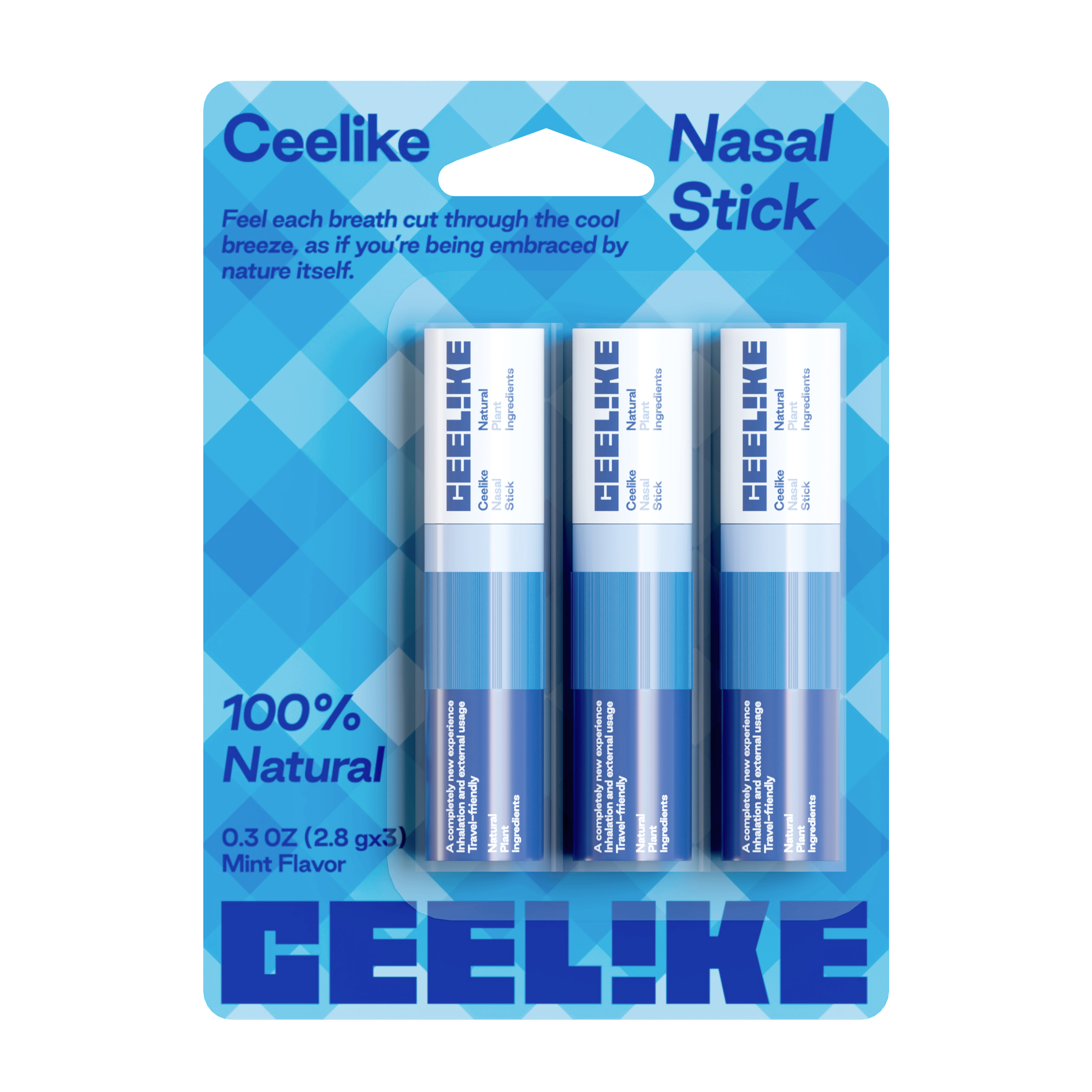 CEELIKE Nasal Stick - Mint Flavor, 3 Sticks per Pack, Natural Plant Ingredients for Refreshing Relief and Energy Boost