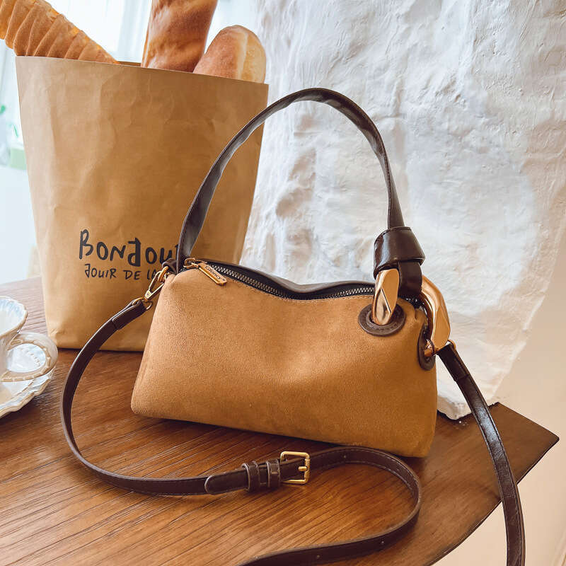 Designer Bags Brown Shoulder Boston Bag Suede 2025 Simple Elegant Commuter Women's Shoulder Versatile Trendy Crossbody Bag