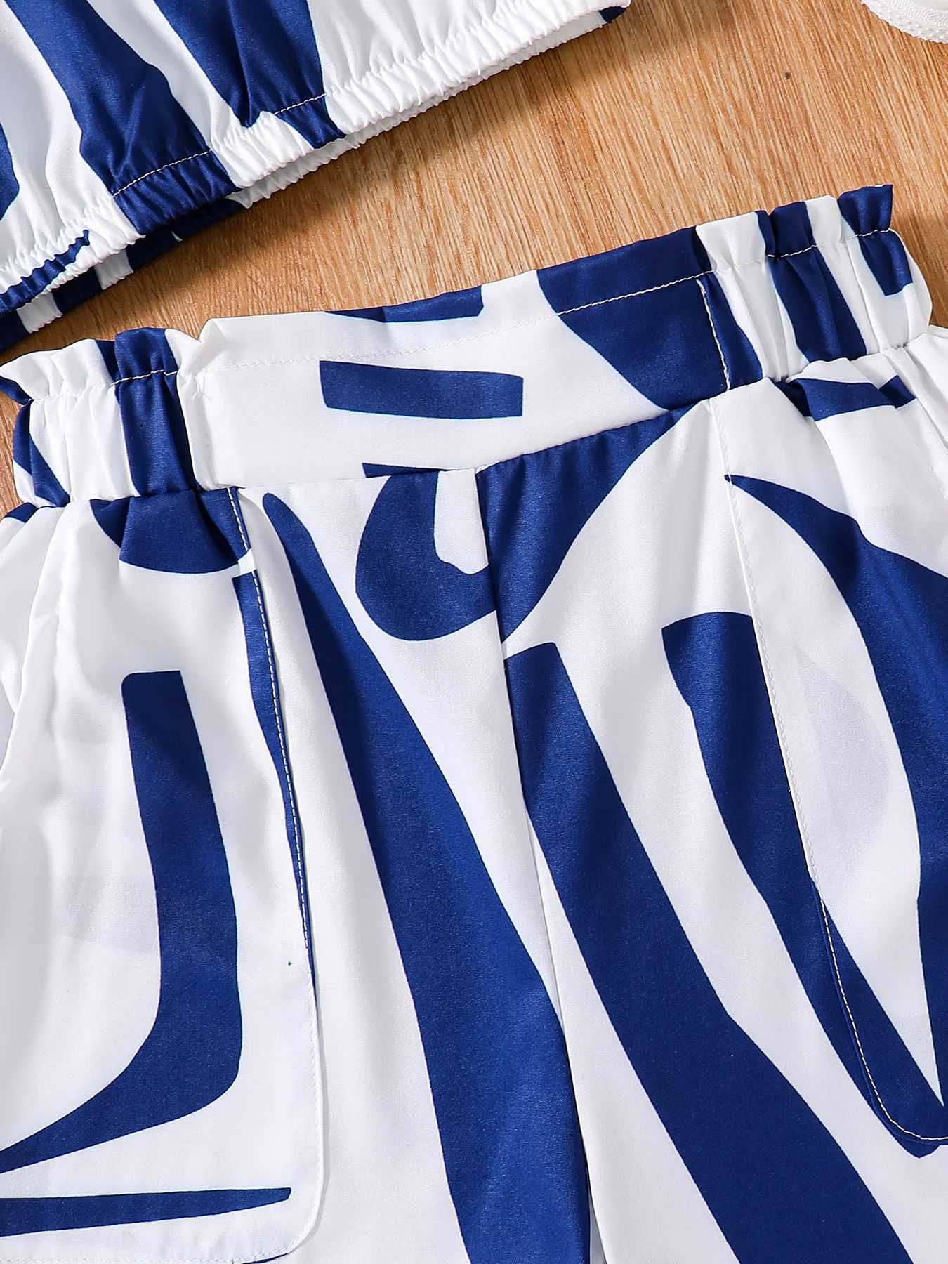 Spring and summer cute girl clothing fashion 2piece outdoor casual white striped round neck Tshirt set L250926Q4KC