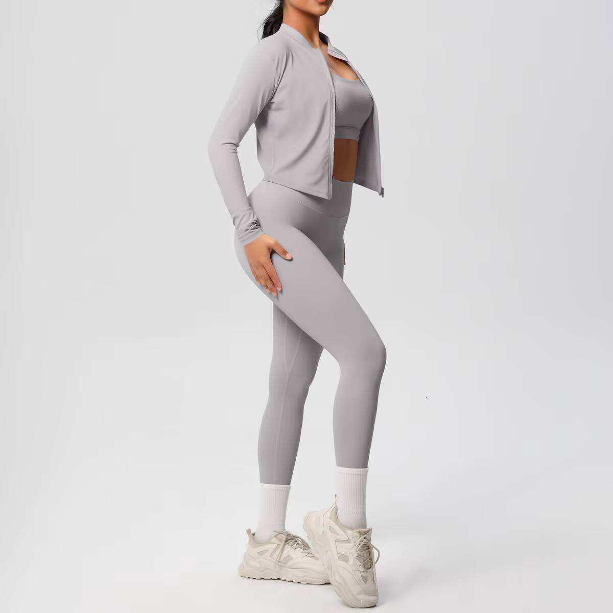 Custom High Quality Women Jacket Bra Legging Set 3 Pieces Yoga Wear Workout Yoga Pants Set Workout Sets for Women