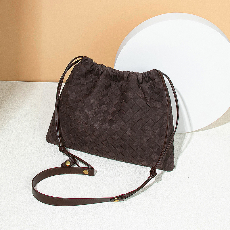 Autumn Winter New Matte Cloud Drawstring Pleated Woven Soft Leather Lucky Shoulder Crossbody Bag