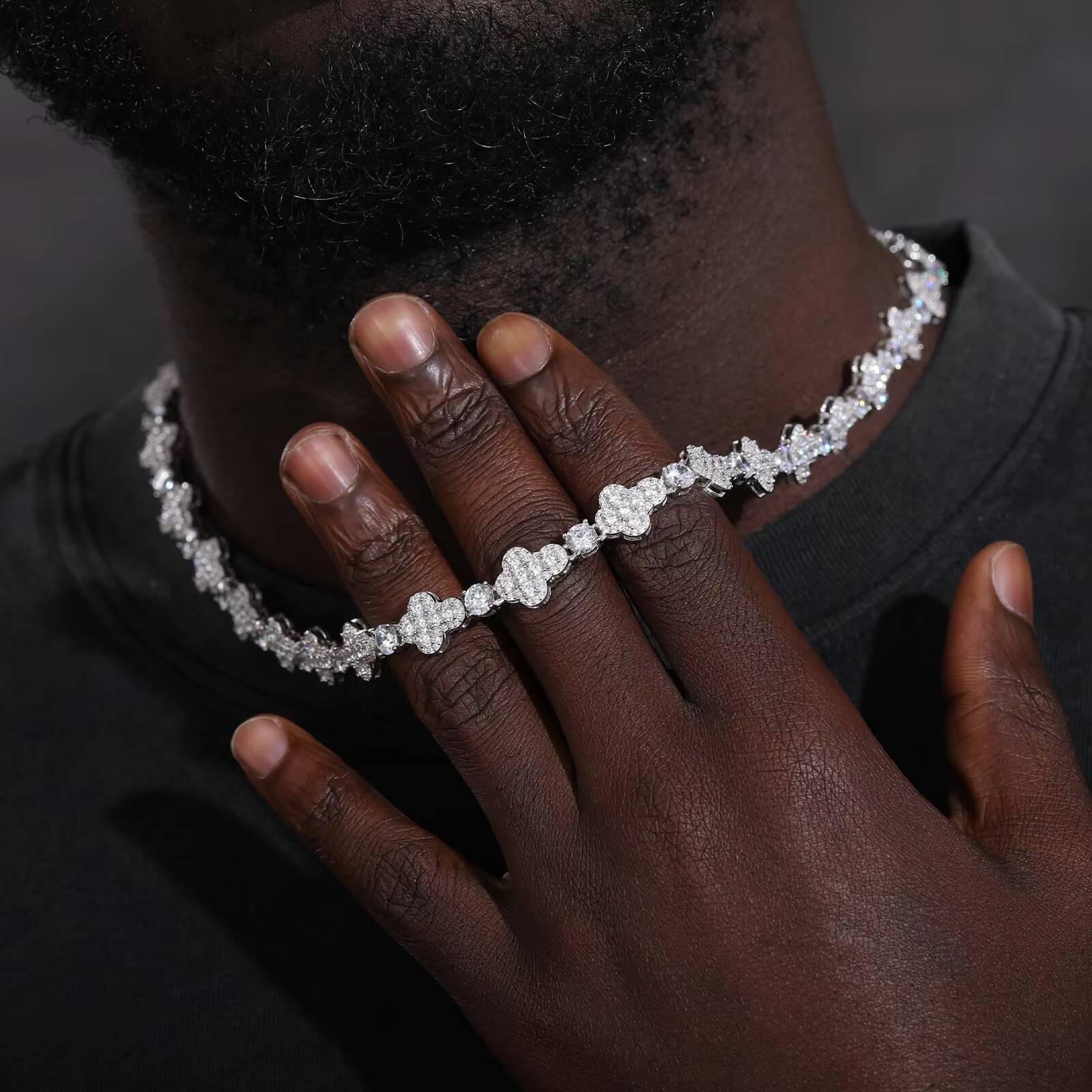 New Design Men Party Jewelry 925 Sterling Silver Tennis Necklace Custom Moissanite Diamond 10mm Cross Halo Cuban Link Chain