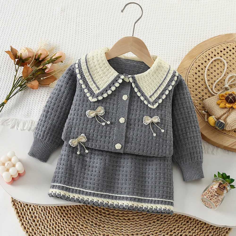 Girls Dress Clothes Sets Autumn Winter Children Woolen Jersey Sweaters Coats Skirts Kids Princess Suit For Baby Knitted Outfits L250926PXGQ