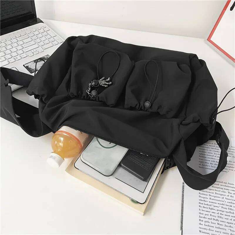 Fashionable Crossbody with Drawstring Accent Spacious & Secure Zipper Closure - Includes Stylish Bag Charm