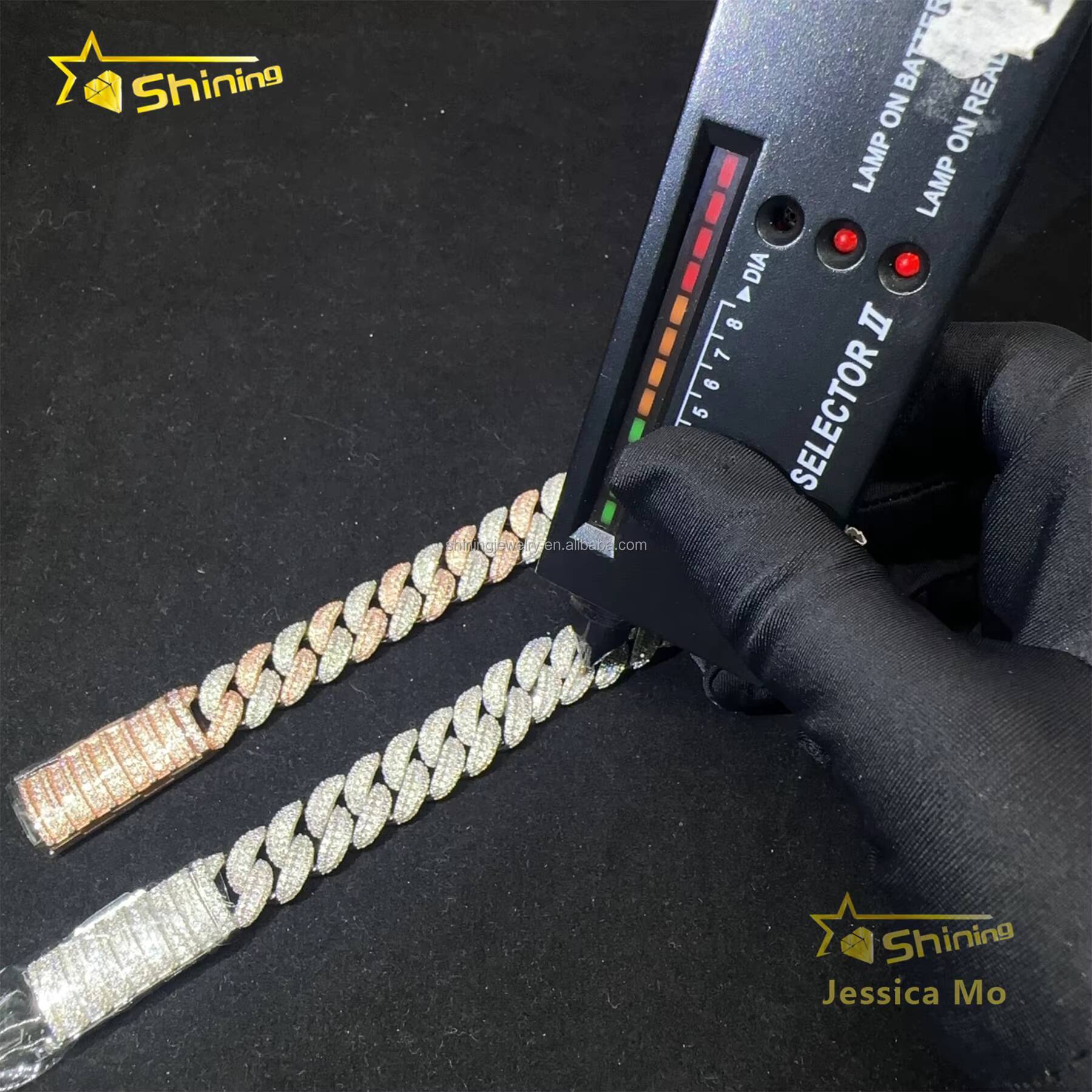 Fashion Luxury 13mm 3Rows Two Tone Color Rapper Hip Hop Jewelry VVS1 Moissanite Iced Out S925 Silver Miami Cuban Bracelet