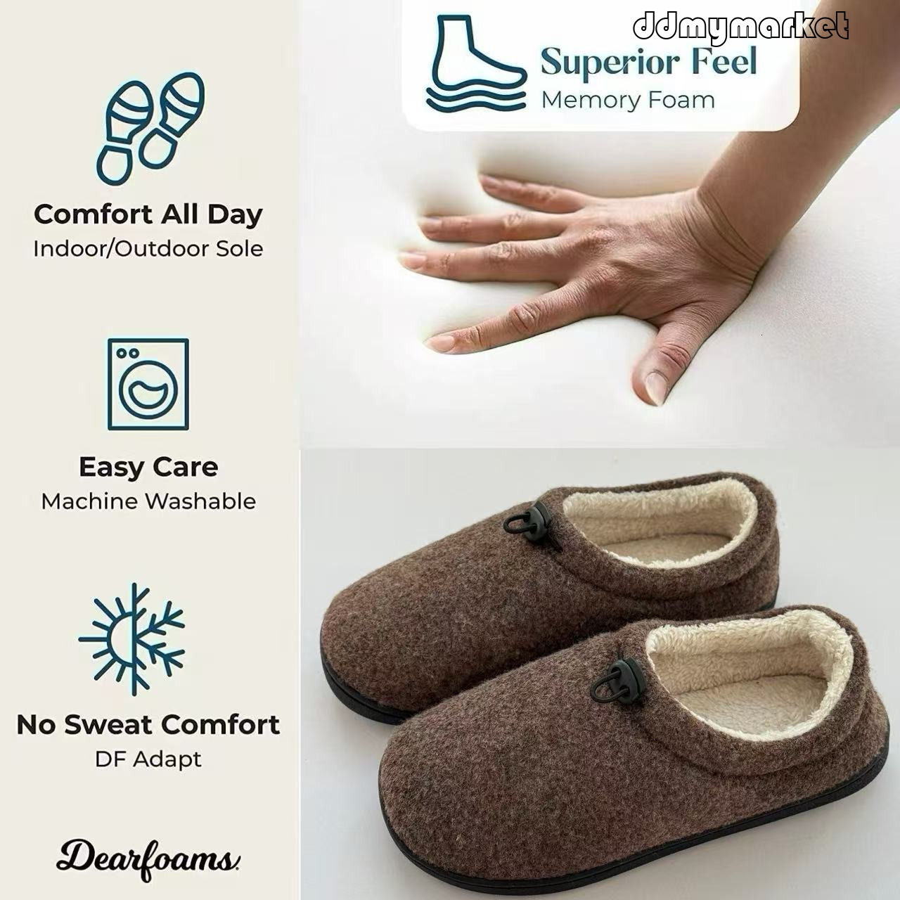 Felt Rope Buckle Adjustable Full Wrap Heel Autumn Winter Cotton Shoes for Outdoor Wear ddmymarket