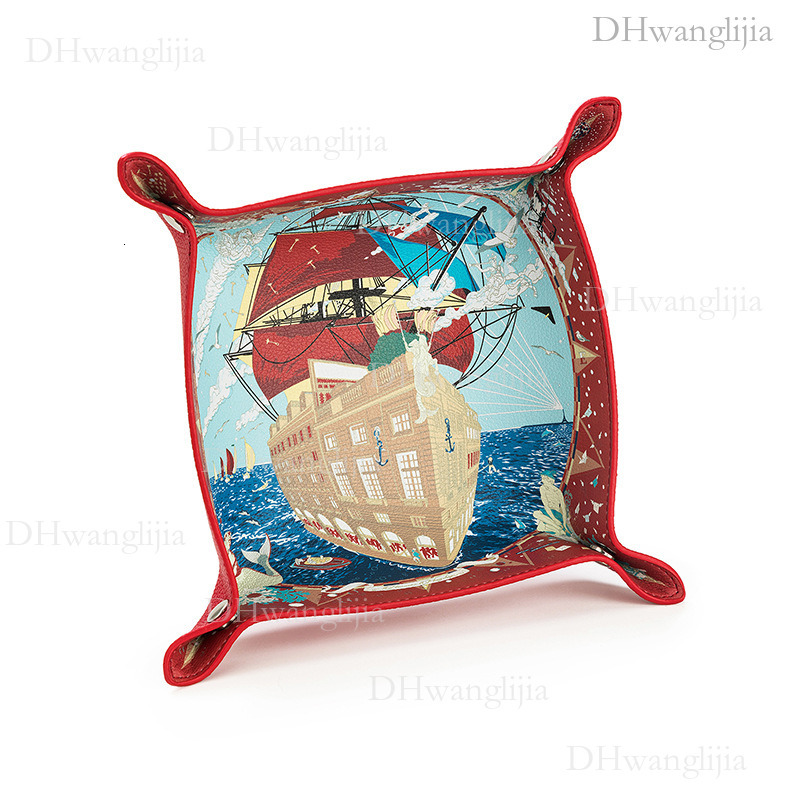 DH Luggage Accessories Live New Style Colorful Sailboat Print Cultural Play Bracelet Necklace Storage Box Leather Plate