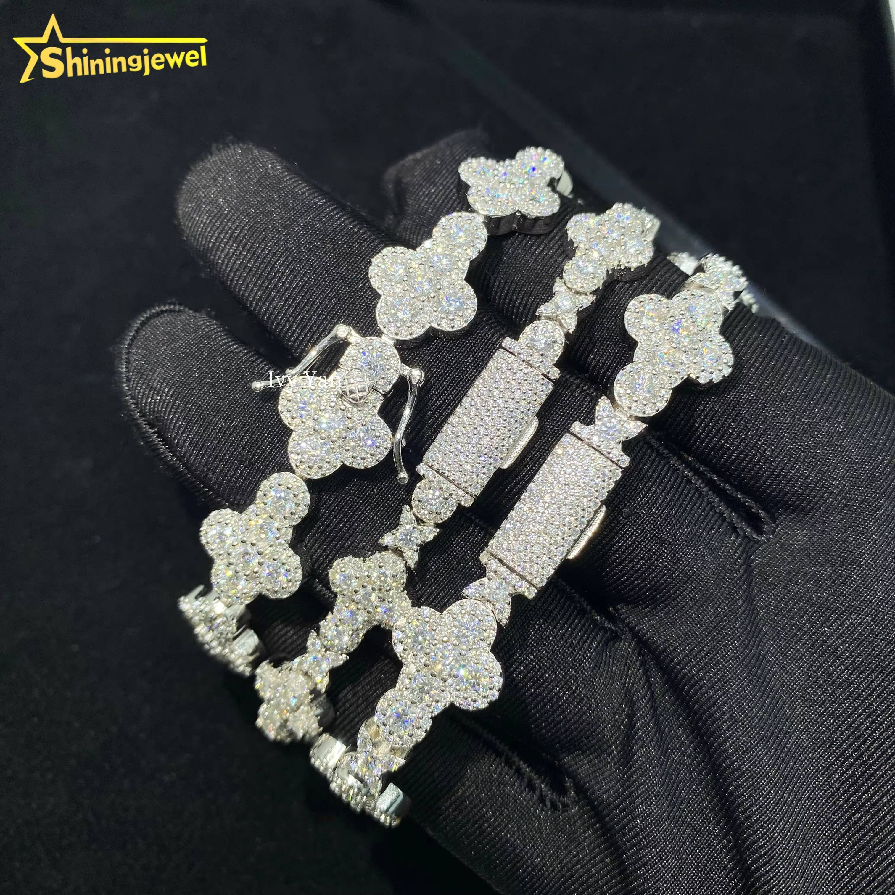 GRA Certificate Iced Out Custotm VVS Moissanite Diamond 925 Silver Hip Hop Jewelry Cross Bracelet Cuban Link Chain Necklace