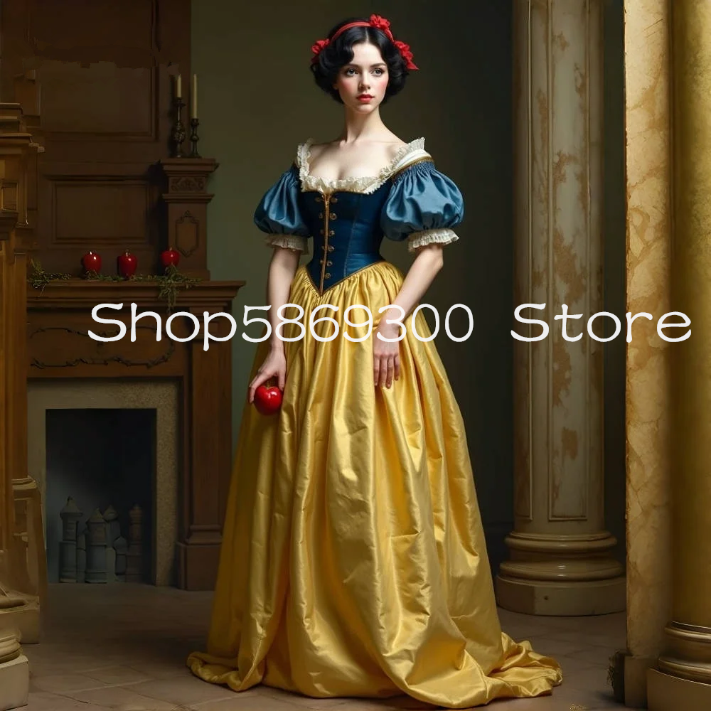 Fairytale Princess Blue Yellow Prom Dresses Corset Lace-up Puffy Sleeve Masquerade Victorian Evening Gown Customsized