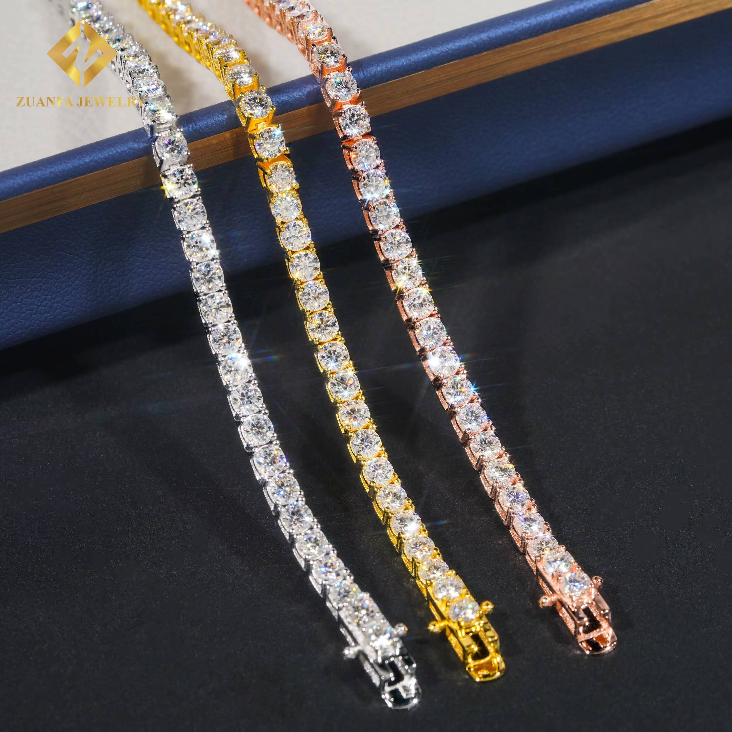 Factory Direct Price 3mm Hip Hop Iced Out Jewelry Moissanite Diamond Fine Jewelry Tennis Chain Necklace