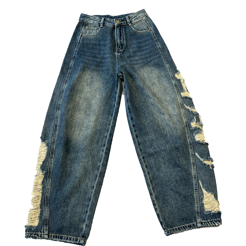 Women's Jeans Women's High-Waisted Floor-Length Denim Jeans-Waisted Slimming Ripped Washed Loose Straight-Leg Jeans Trousers CK006