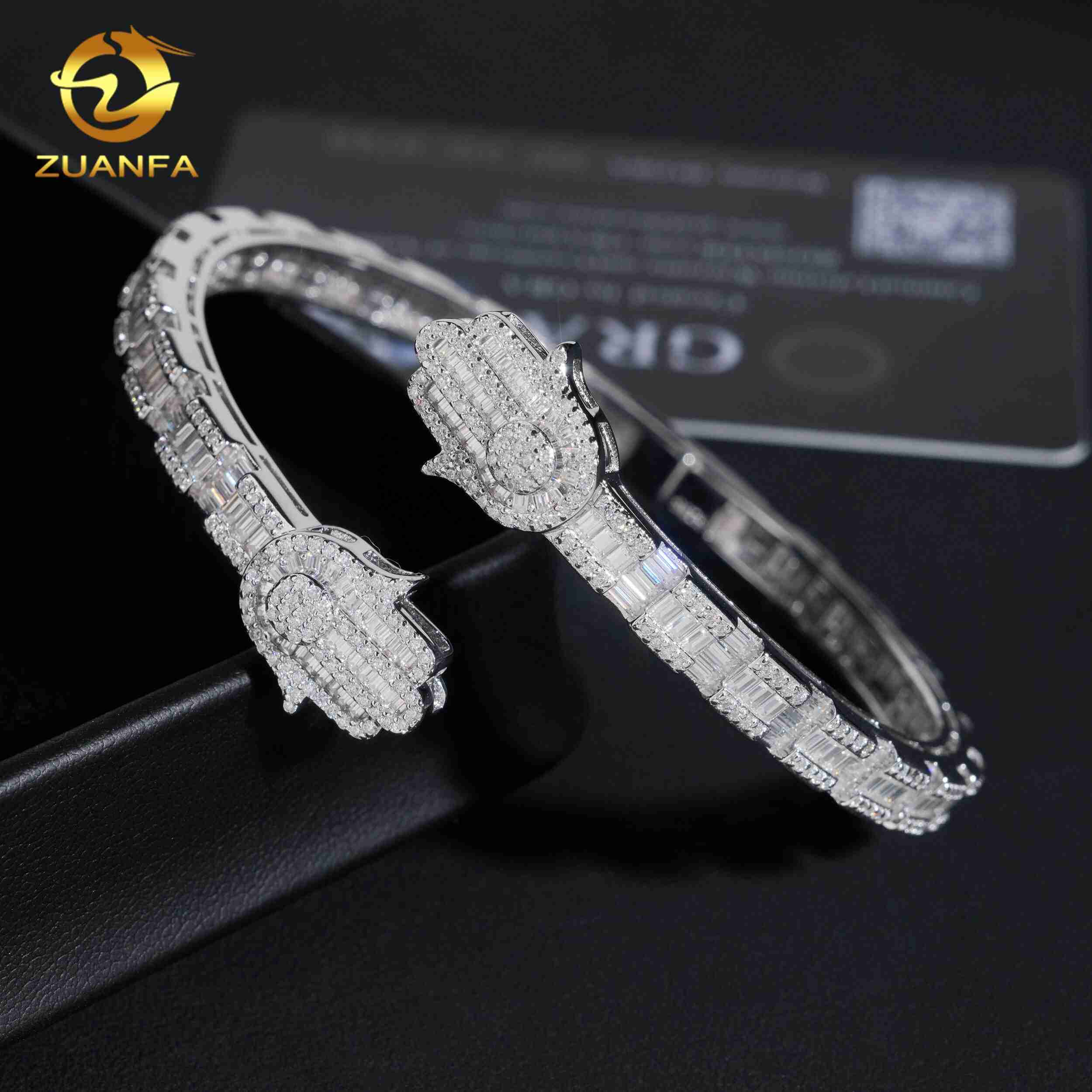 Fine Jewelry New Design 925 Silver Hip Hop High Quality Hamsa Hand VVS Moissanite Bangle Bracelet
