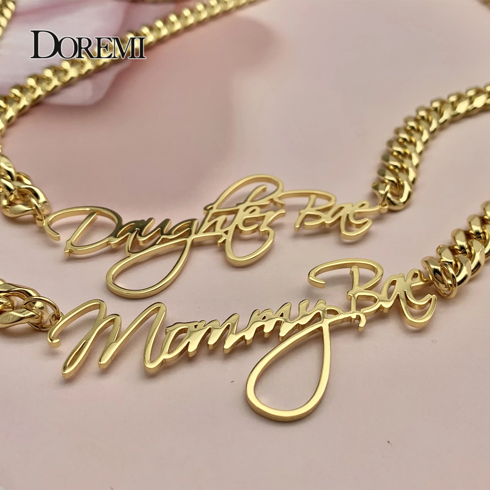 DOREMI 8mm Cuban Custom Name Pendant Personalized Necklace Thick Chain Customized Cursive Nameplate Necklaces Women Gift 250919
