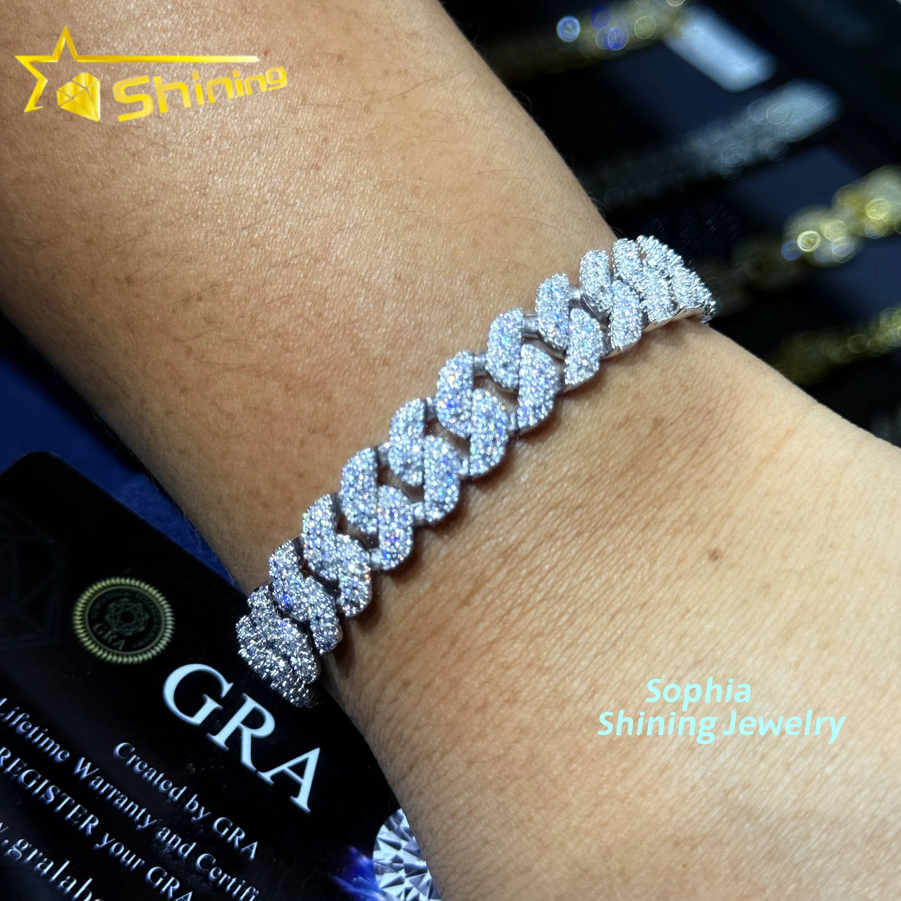 Pass Tester VVS Moissanite Lab Diamond Silver 925 Necklace Chain Hip Hop Iced Out Jewelry 10mm Miami Cuban Link Bracelet