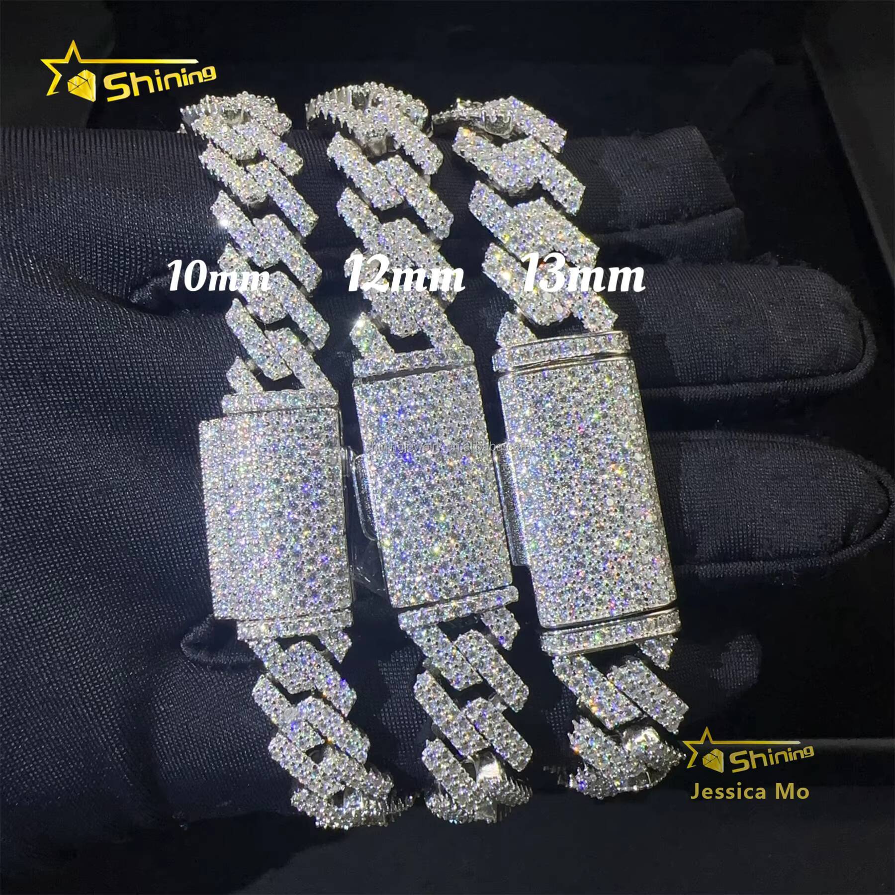 Fashion Rapper New Arrivals Hip Hop 10mm 12mm 13mm 2Rows Jewelry VVS1 Moissanite Iced Out GRA Certificate S925 Silver Bracelet