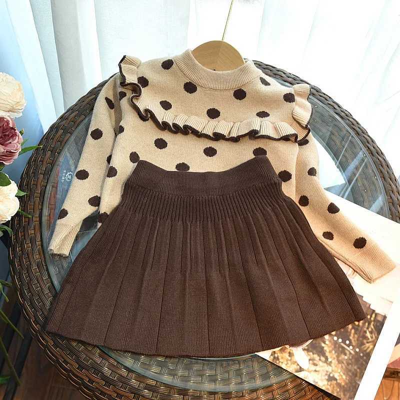 2022 Fall Girls Toddler Set Korean Style Baby Girl Cute Dot Knit Skirt Sets Winter Little Girl Party Casual Sweater Clothes L250926LJ49