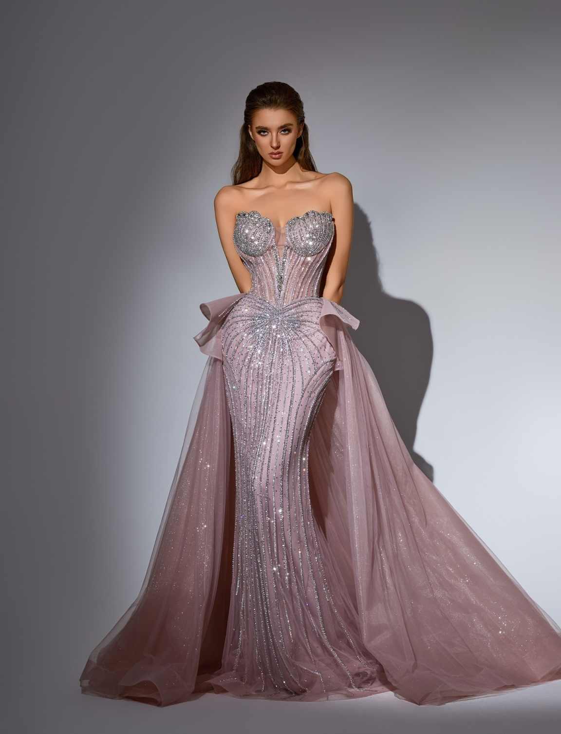 Exquisite Crystals Strapless Mermaid Evening Dresses Detachable Train Prom Gowns Beaded Sequins Party Customized Dresses