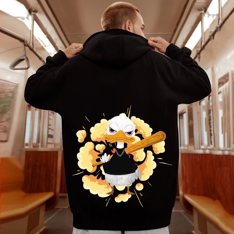 Designer Clothing Luxury Hoodie Autumn Winter Men's American Hip Hop Loose Fit Plus Size Hoodie Men's Fleece Funny Cartoon Print Casual Swea