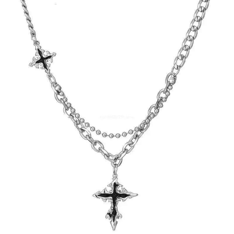 Y2K Grunge Hip Hop Halloween Jewelry Accessories Punk Metal Back Cross Pendant Sier Color Chain Necklace for Women Men 1pcs